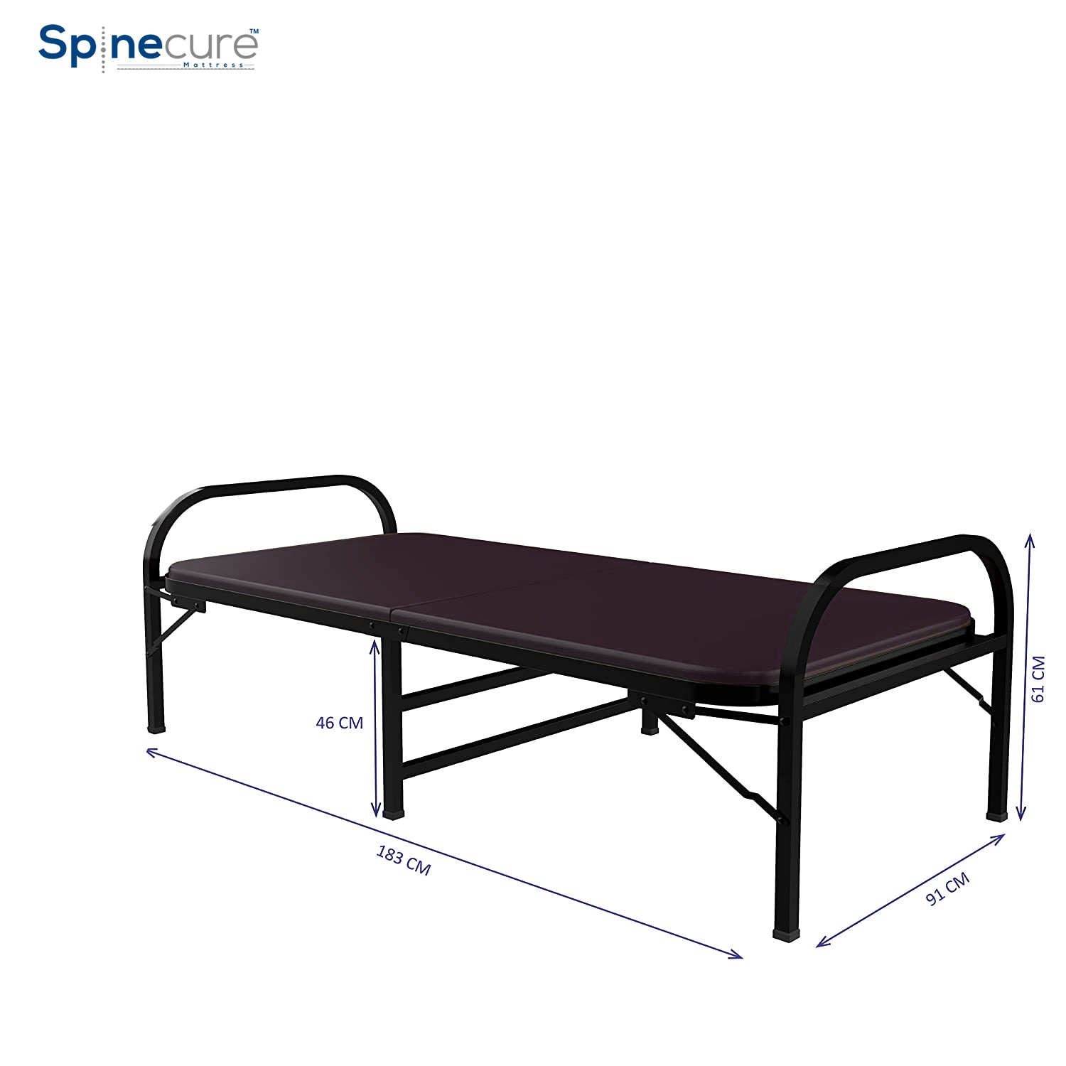 Spinecure Metal Folding Bed – Medium Firm Foldable Bed with Plywood for Guests (Black, Single Size-72" X 36")
