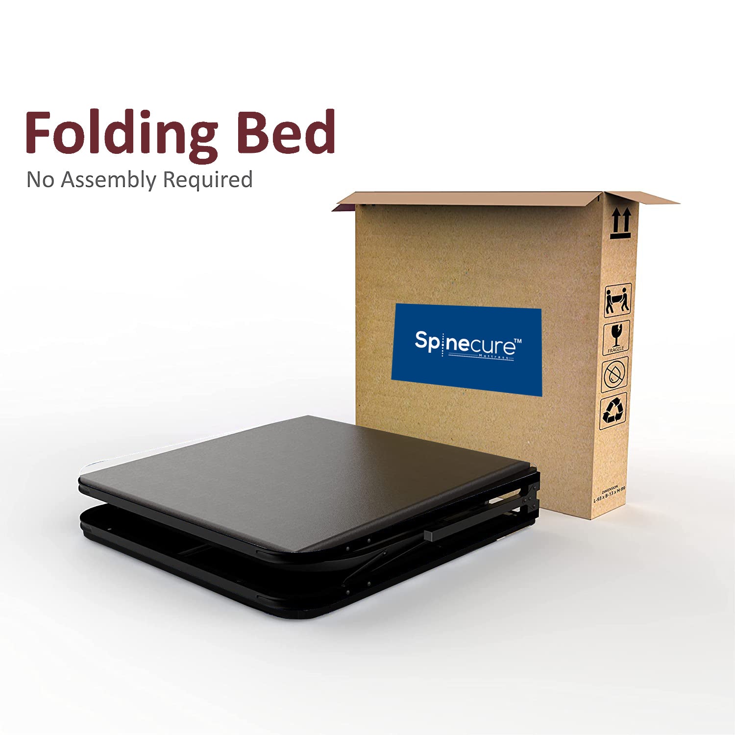 Spinecure Metal Folding Bed – Medium Firm Foldable Bed with Plywood for Guests (Black, Single Size-72" X 36")