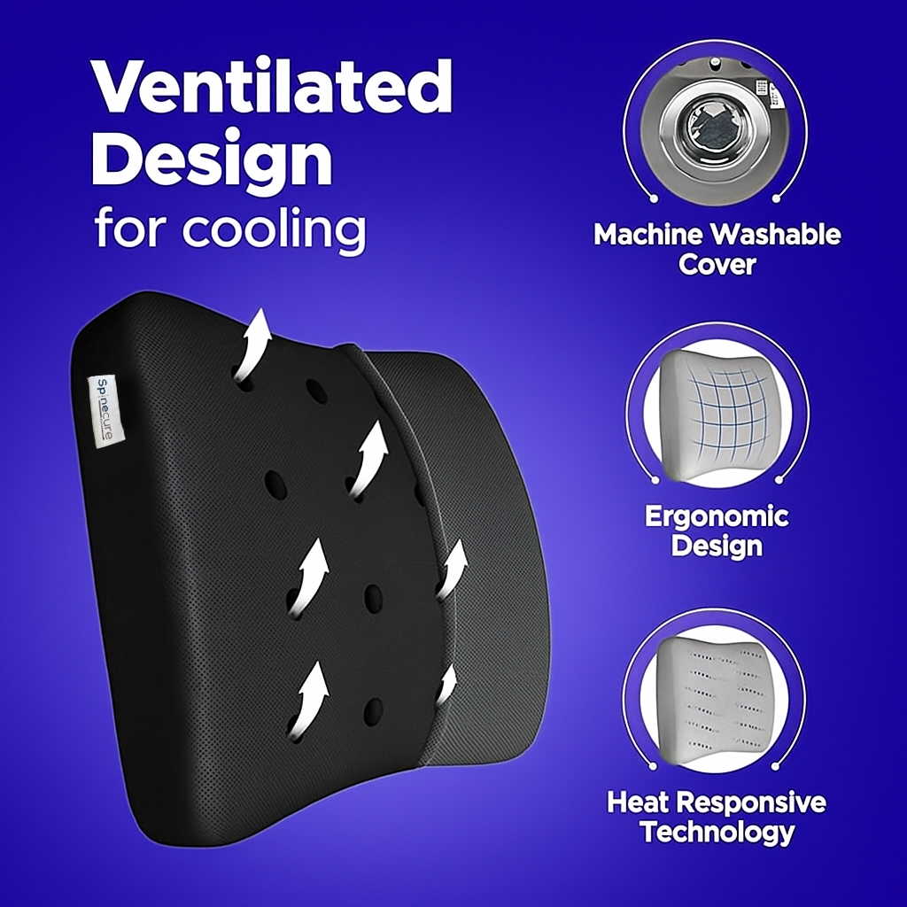 Spine Cure AeroBack – Back Support Cushion with Cooling Air Mesh for Office & Car