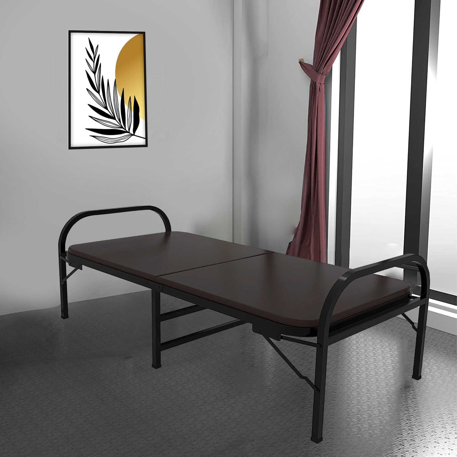 Spinecure Metal Folding Bed – Medium Firm Foldable Bed with Plywood for Guests (Black, Single Size-72" X 36")