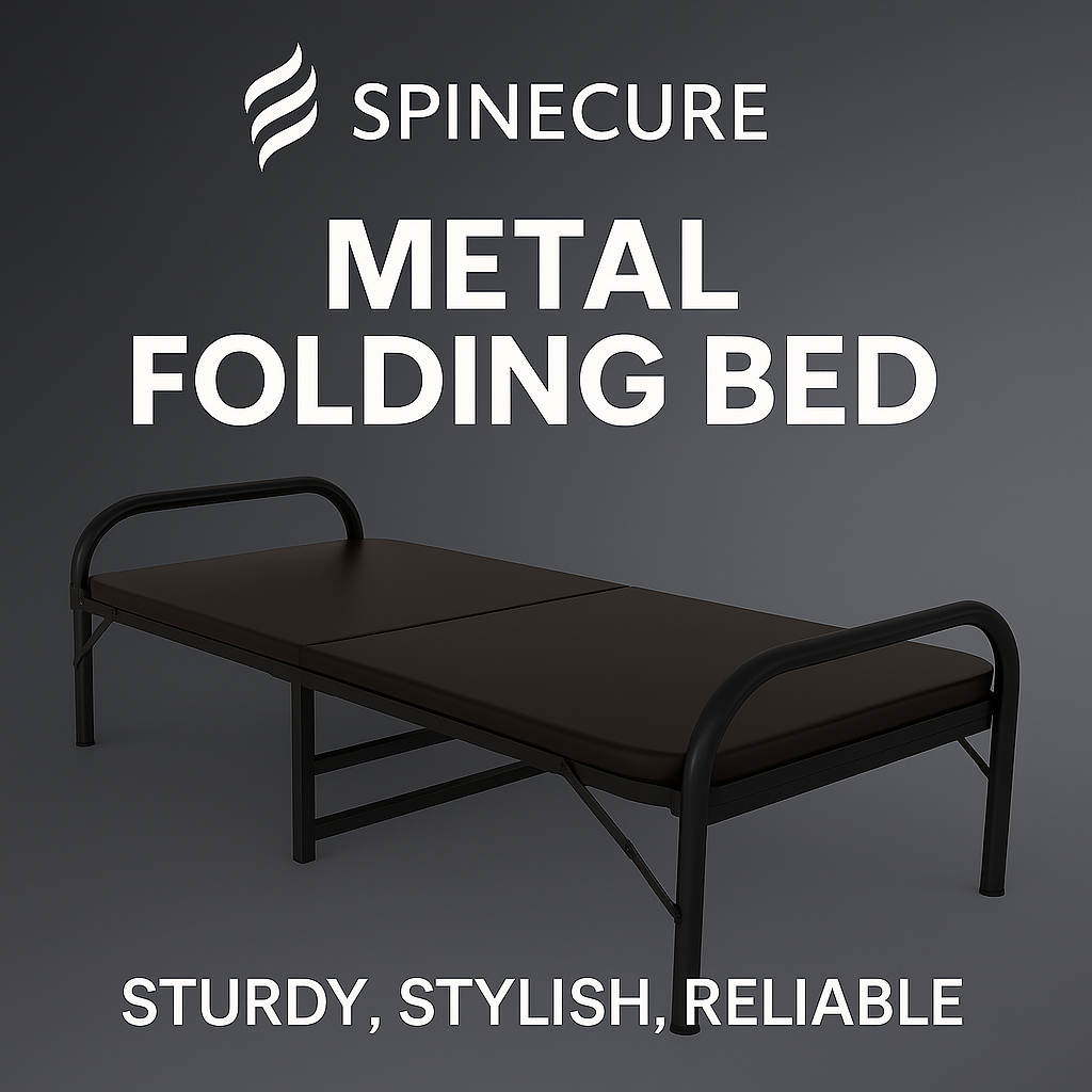 Spinecure Metal Folding Bed – Medium Firm Foldable Bed with Plywood for Guests (Black, Single Size-72" X 36")