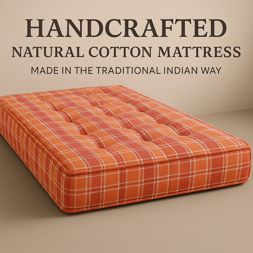 Box-Type Cotton Foldable Mattress – Firm Gadda for Floor & Bed by Spinecure (Orange)