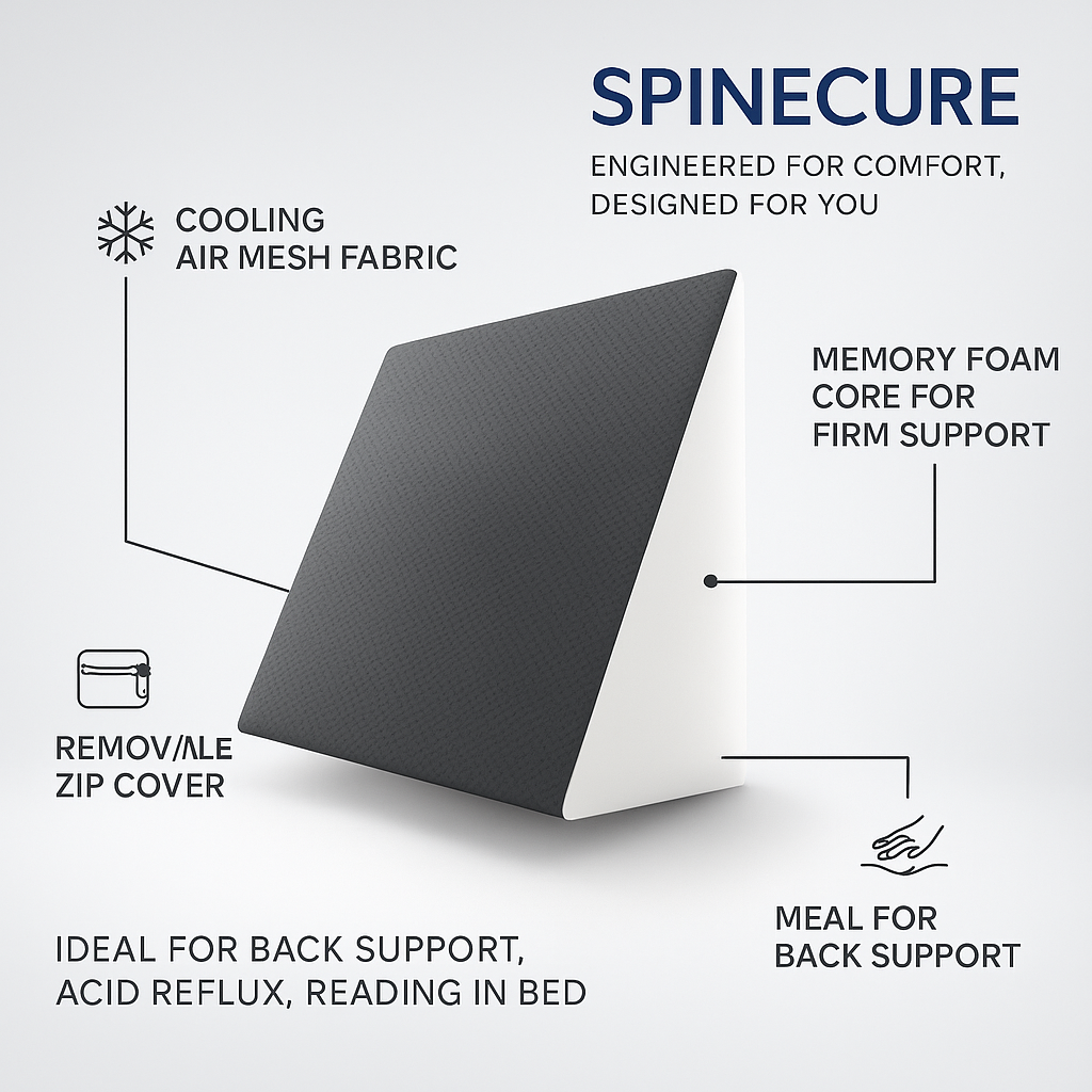Spinecure Anti-Reflux Wedge Pillow – Orthopedic Memory Foam for Acid Reflux & Snoring Relief