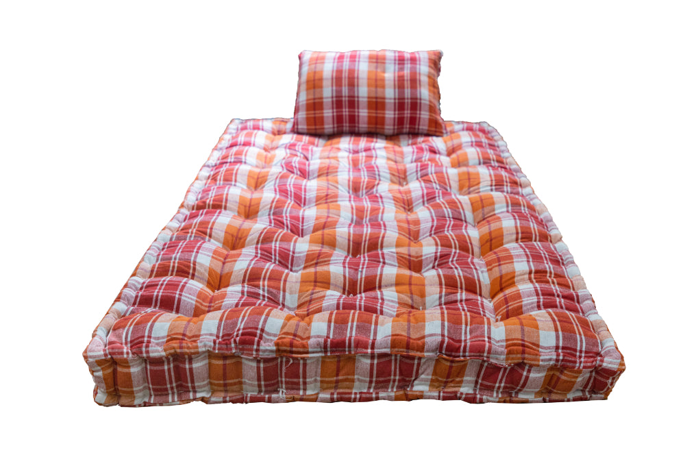 Box-Type Cotton Foldable Mattress – Firm Gadda for Floor & Bed by Spinecure (Orange)