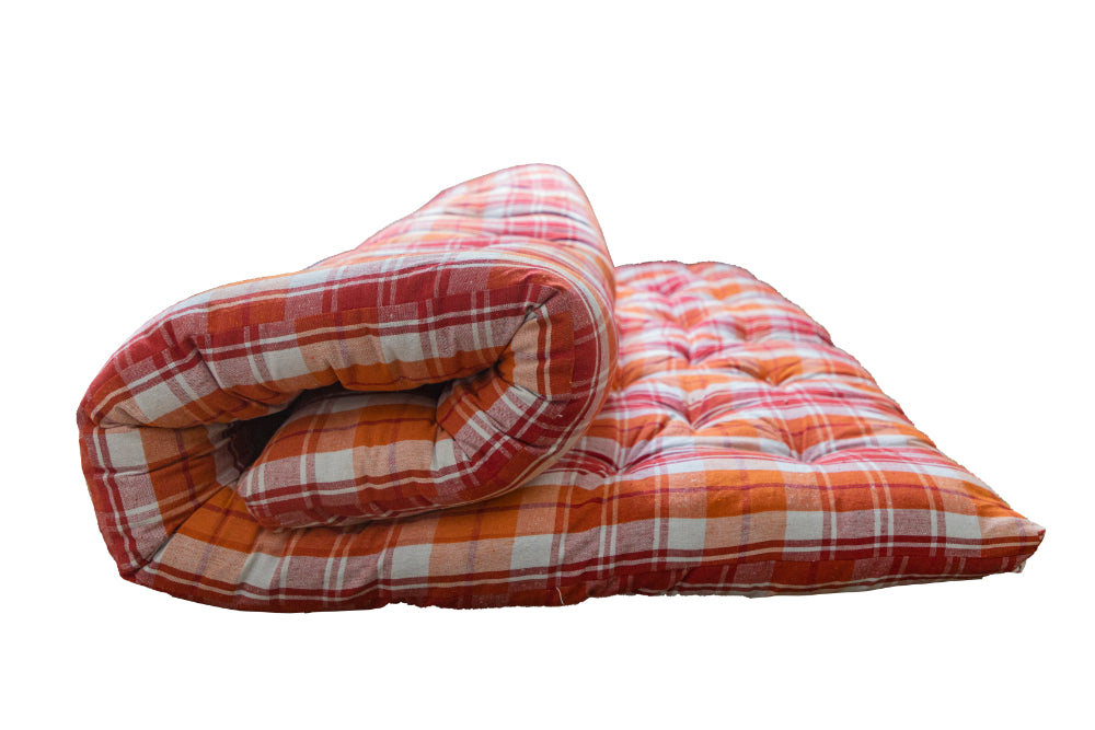 Soft Cotton Foldable Mattress – Firm Gadda for Floor & Bed by Spinecure (Orange)