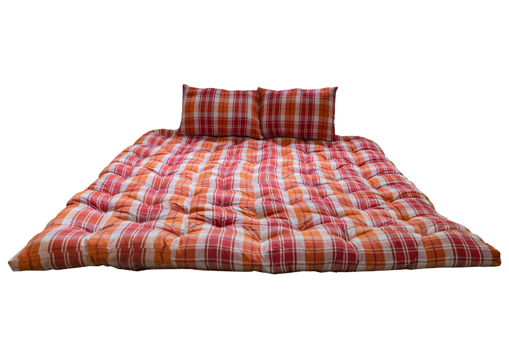 Soft Cotton Foldable Mattress – Firm Gadda for Floor & Bed by Spinecure (Orange)