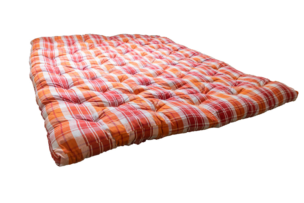 Soft Cotton Foldable Mattress – Firm Gadda for Floor & Bed by Spinecure (Orange)