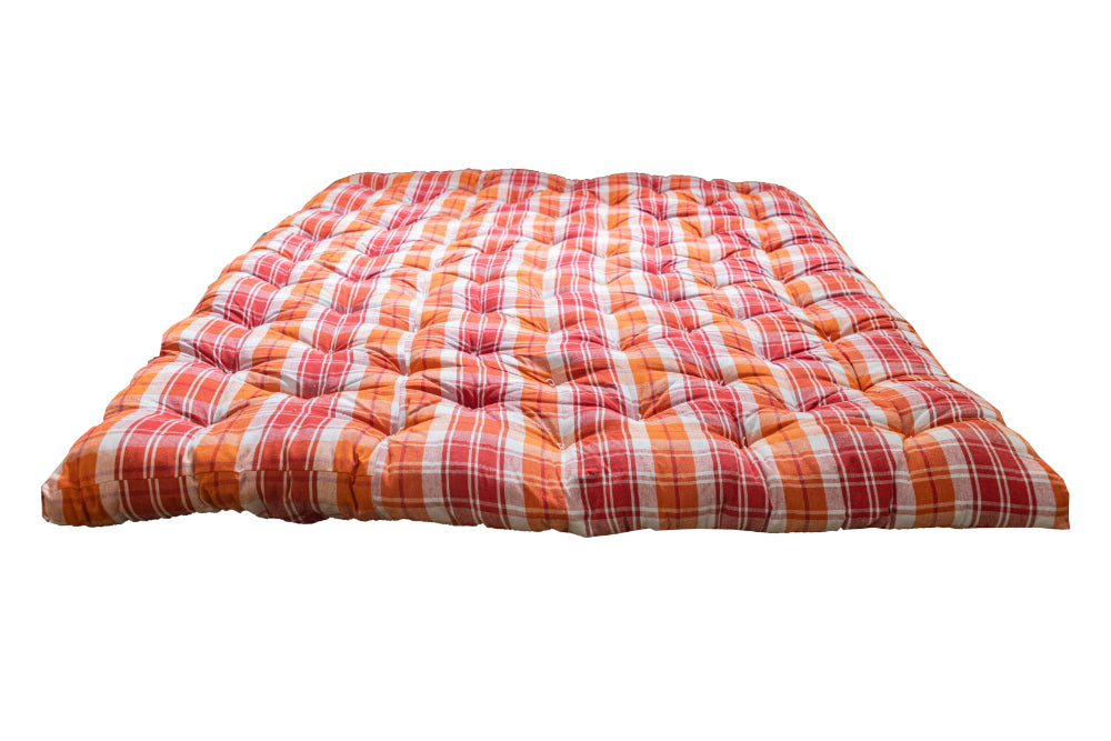 Soft Cotton Foldable Mattress – Firm Gadda for Floor & Bed by Spinecure (Orange)