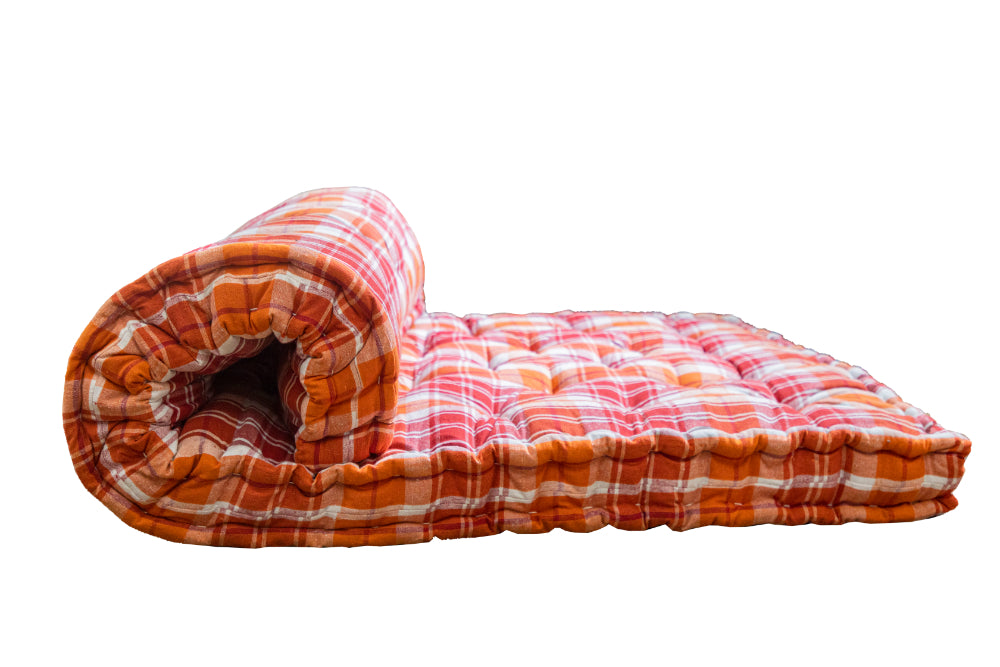 Box-Type Cotton Foldable Mattress – Firm Gadda for Floor & Bed by Spinecure (Orange)