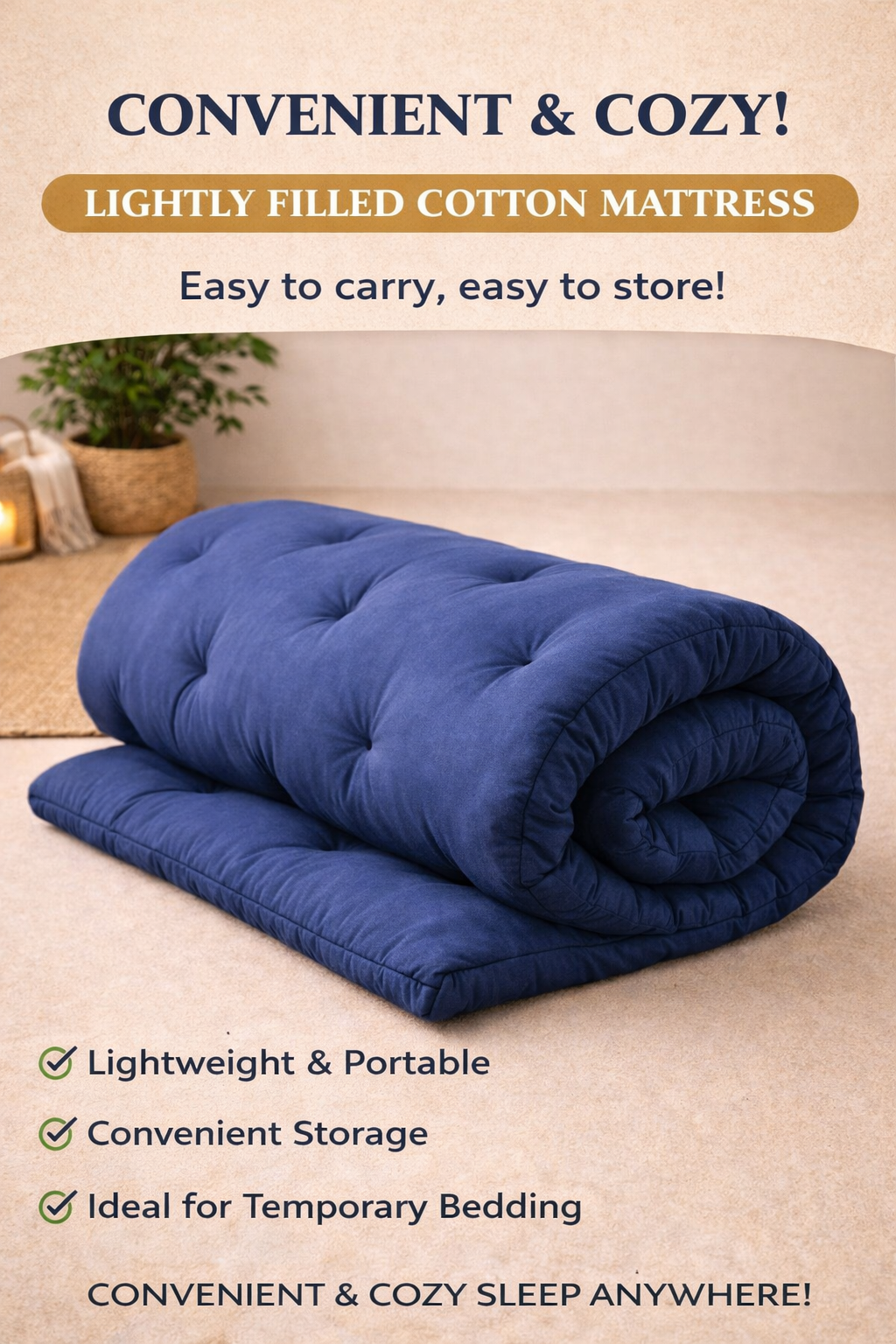 Spinecure Cotton Foldable Mattress – Light-Filled Gadda for Floor or Single Bed Use (78x36 Inches)