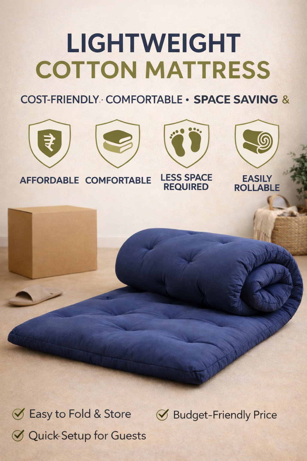 Spinecure Cotton Foldable Mattress – Light-Filled Gadda for Floor or Single Bed Use (78x36 Inches)