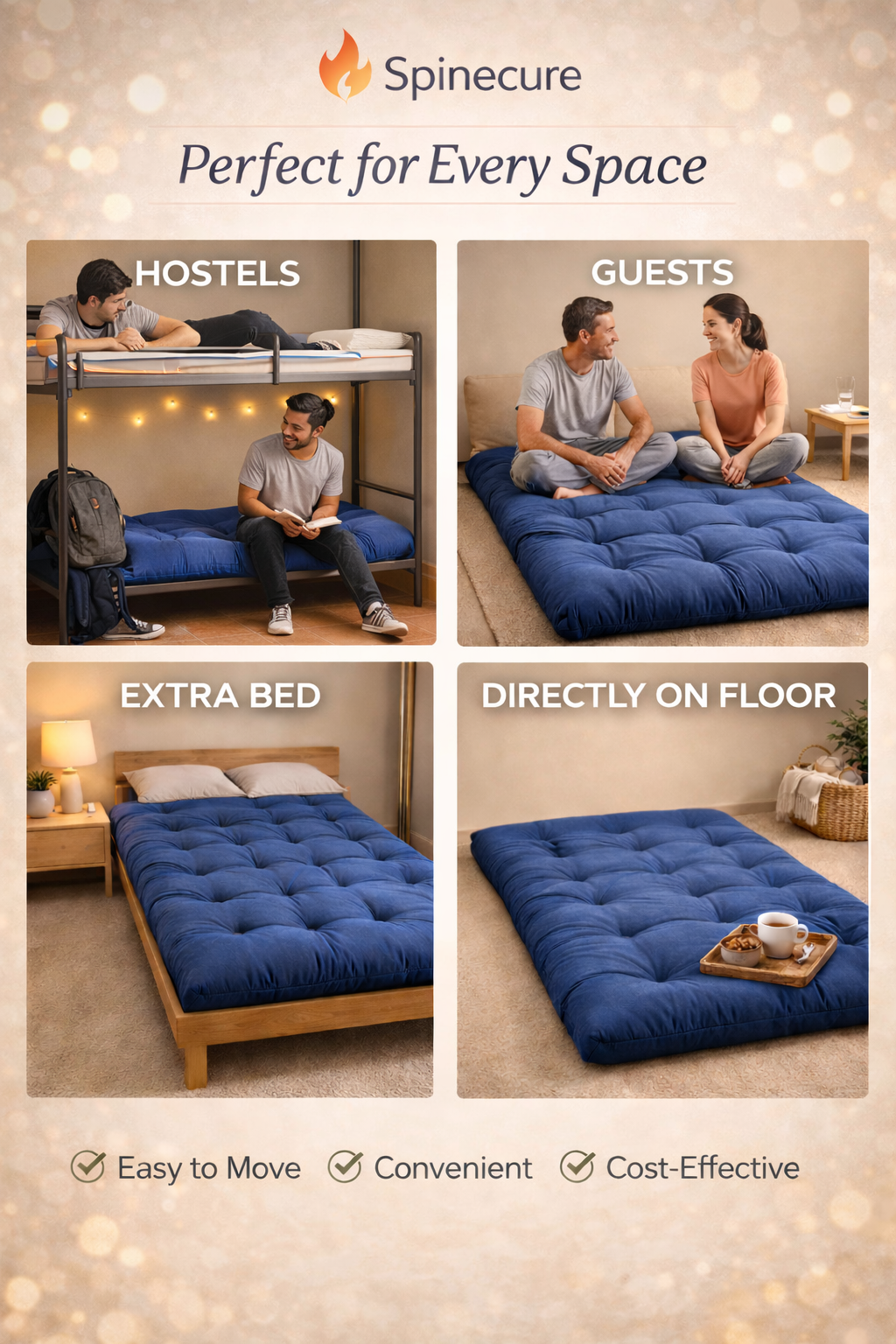 Spinecure Cotton Foldable Mattress – Light-Filled Gadda for Floor or Single Bed Use (78x36 Inches)