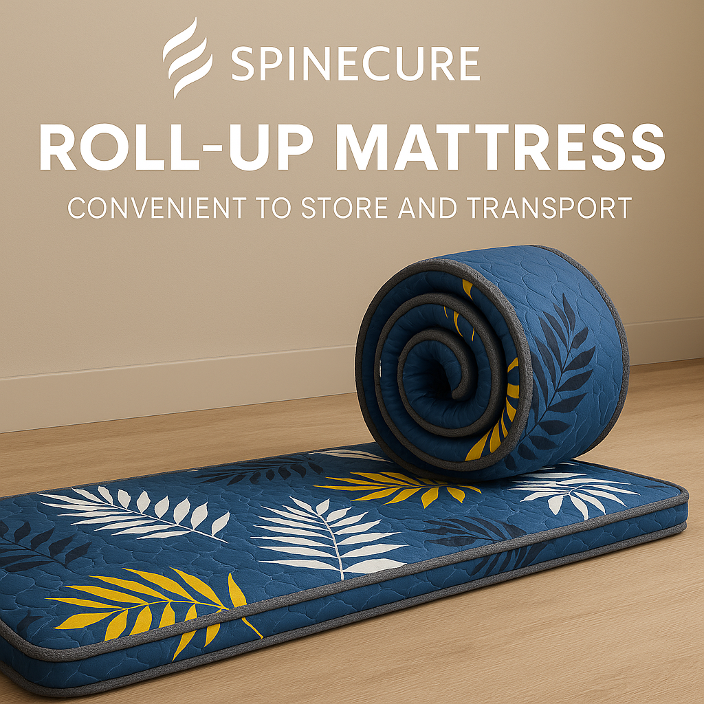 Rollable HD Foam Travel Mattress – Slim & Foldable by Spinecure (Blue)