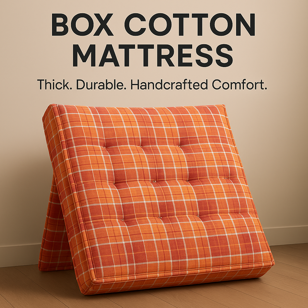 Box-Type Cotton Foldable Mattress – Firm Gadda for Floor & Bed by Spinecure (Orange)