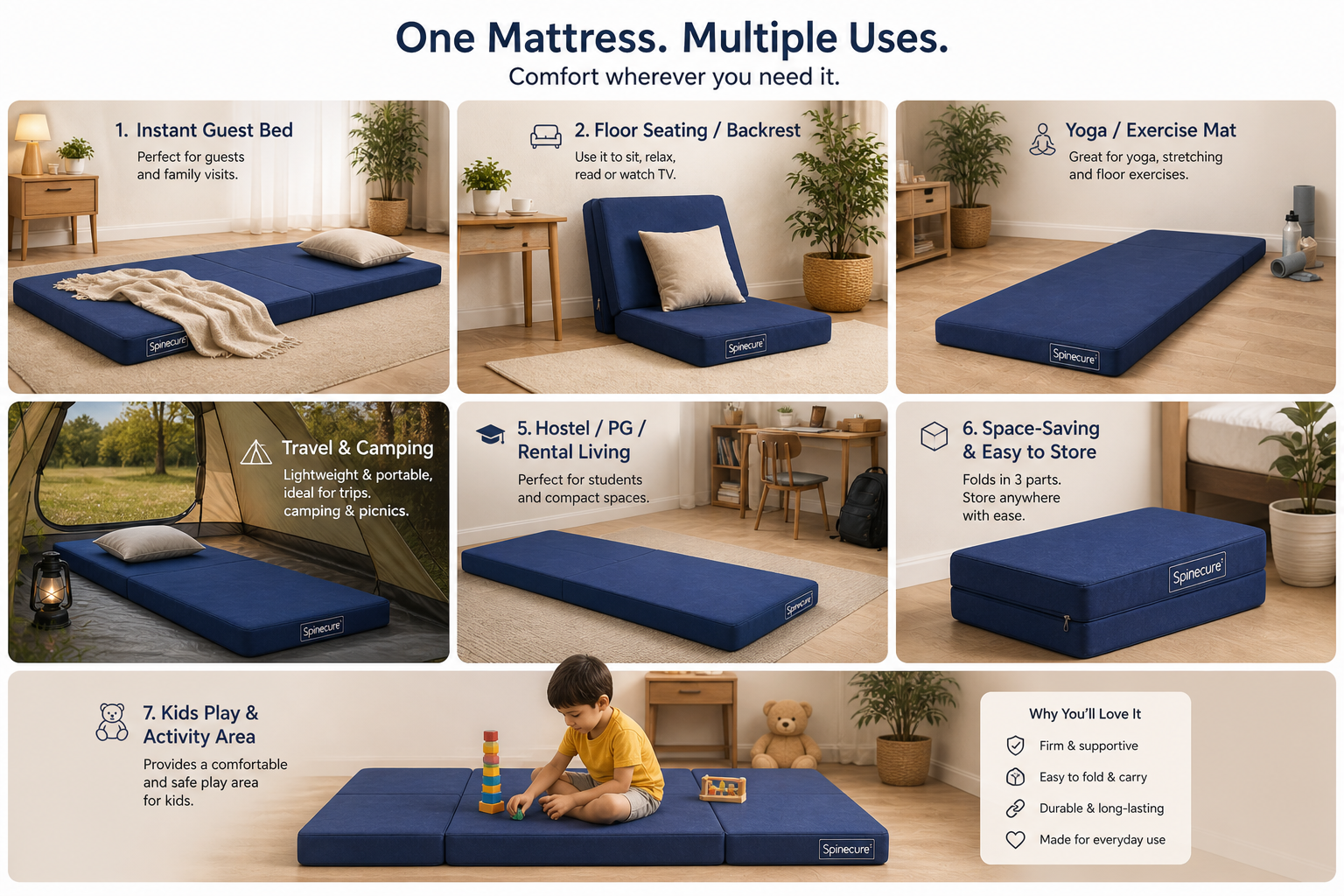 3-Inch Reversible Orthopedic Mattress – 3 Fold Single Bed by Spinecure (72x36