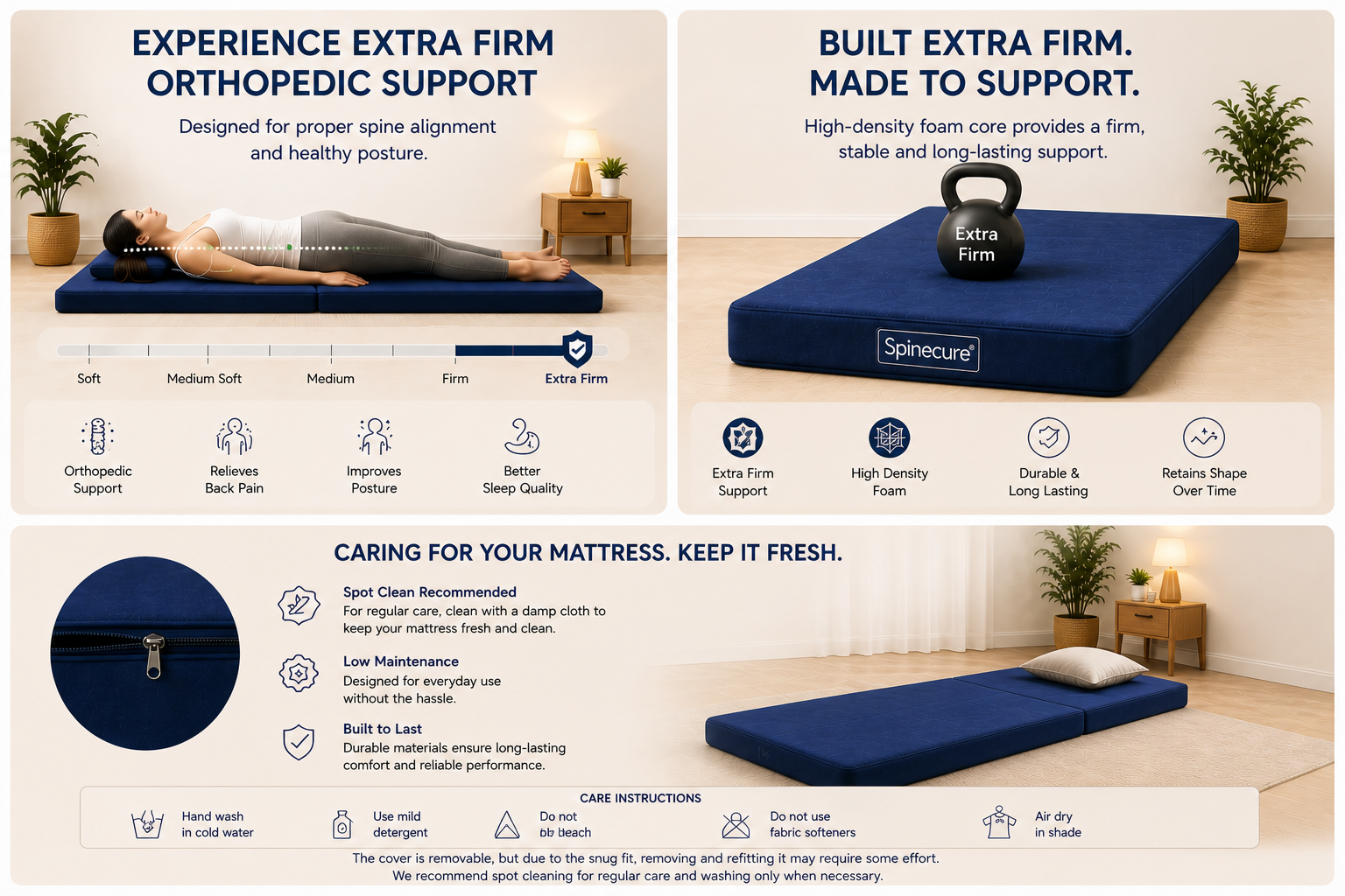 3-Inch Reversible Orthopedic Mattress – 3 Fold Single Bed by Spinecure (72x36